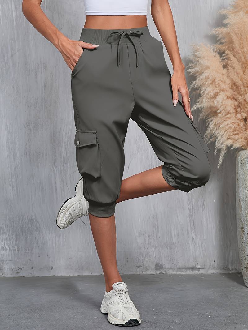 Kirabo - Pantalones Cargo De Verano Con Múltiples Bolsillos Y Cintura Elástica Acanalada