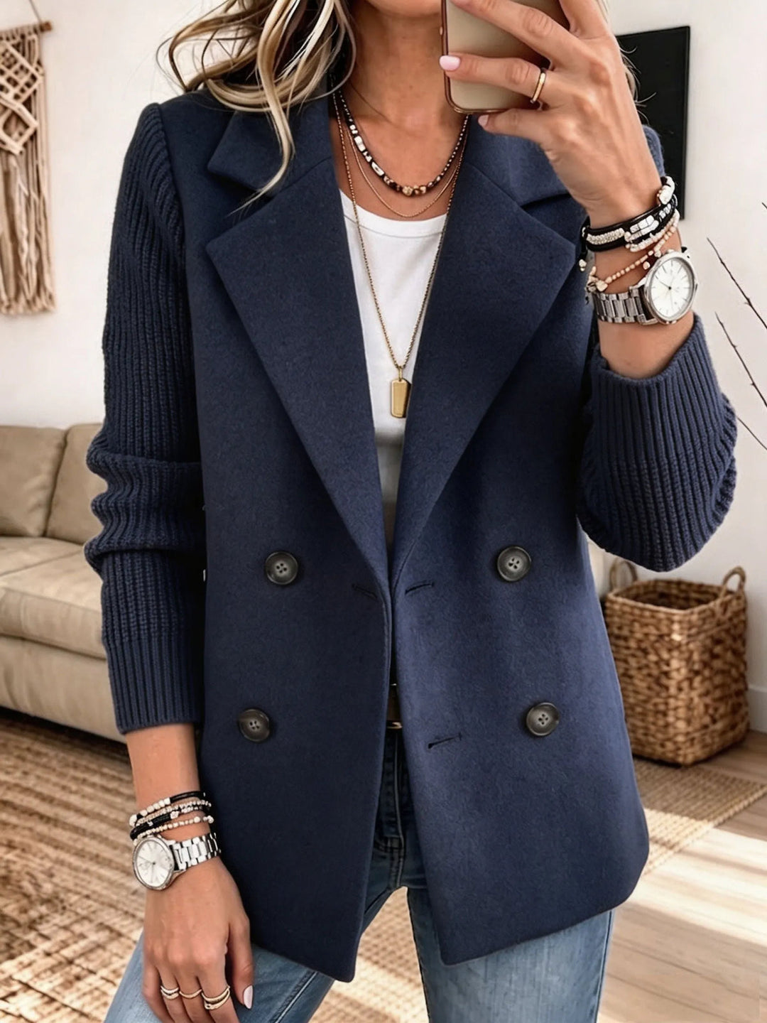 Winchell - Chaqueta De Otoño Elegante Con Mangas De Punto