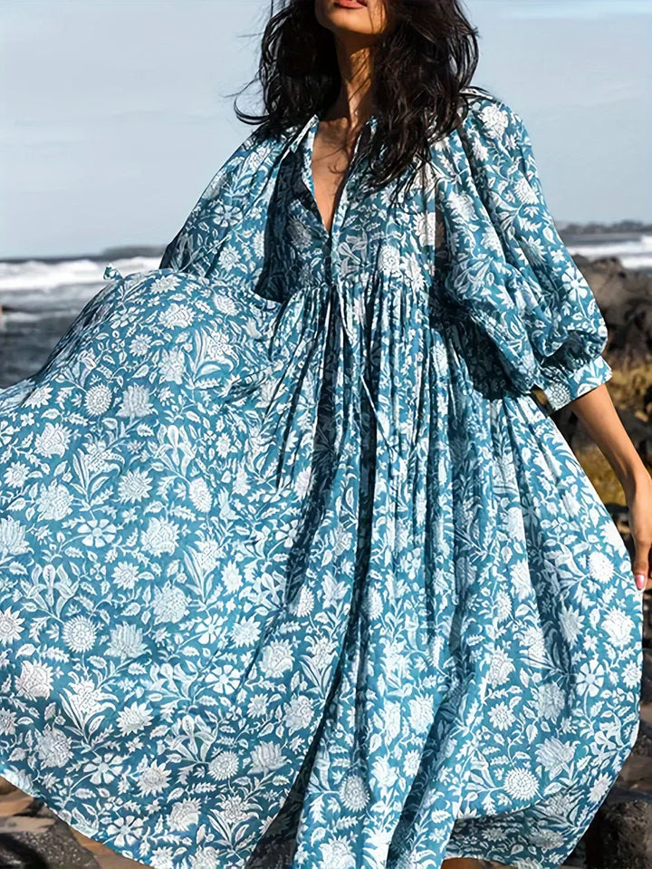 Janna - Vestido Midi Con Estampado Floral y Escote En V