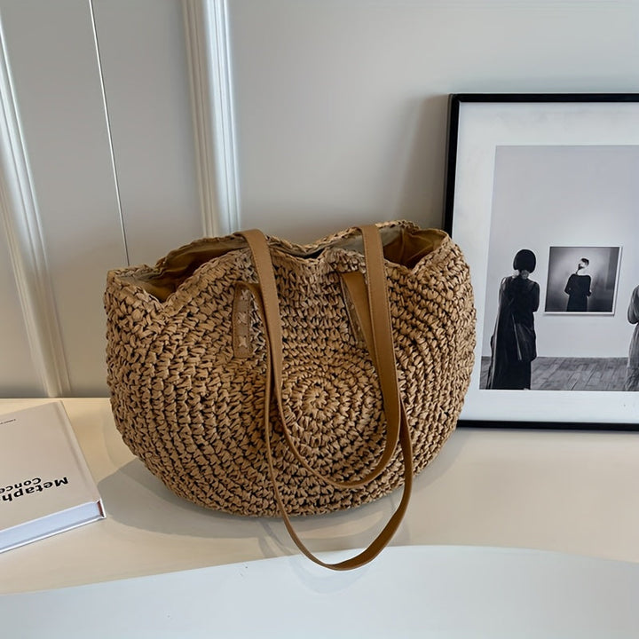 Cléa - Bolso De Hombro Redondo De Paja Trenzada