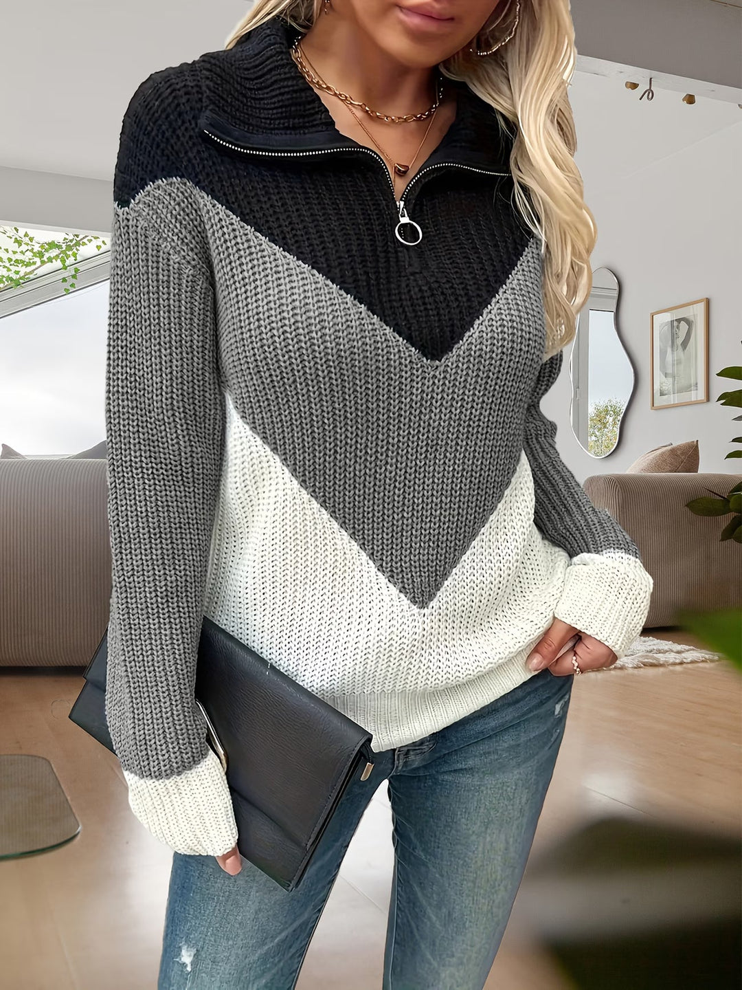Fagina - Elegante Jersey De Punto Con Media Cremallera
