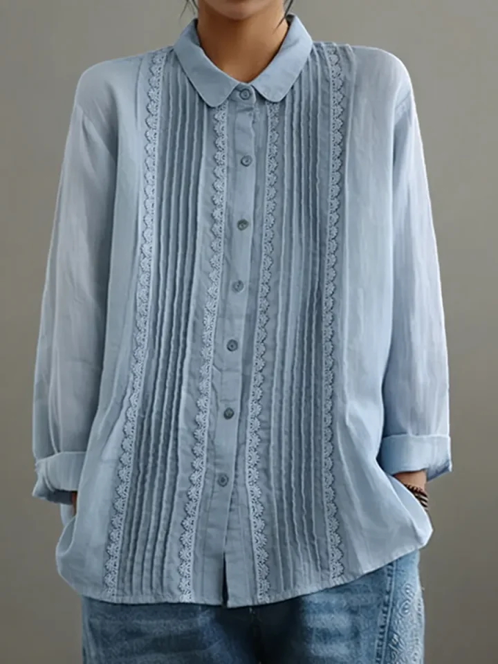 Kalanit - Camisa De Lino y Algodón Con Encaje Patchwork