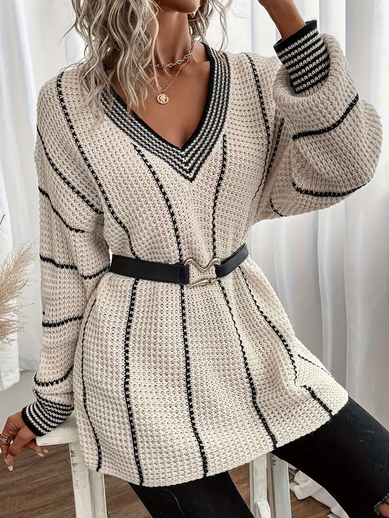 Lykke - Jersey Sobredimensionado De Cuello En V a Rayas