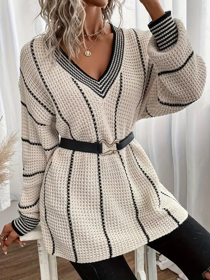 Lykke - Jersey Sobredimensionado De Cuello En V a Rayas