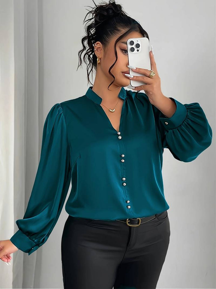 Elisheva - Elegante Camisa Con Mangas Abullonadas y Cuello en V