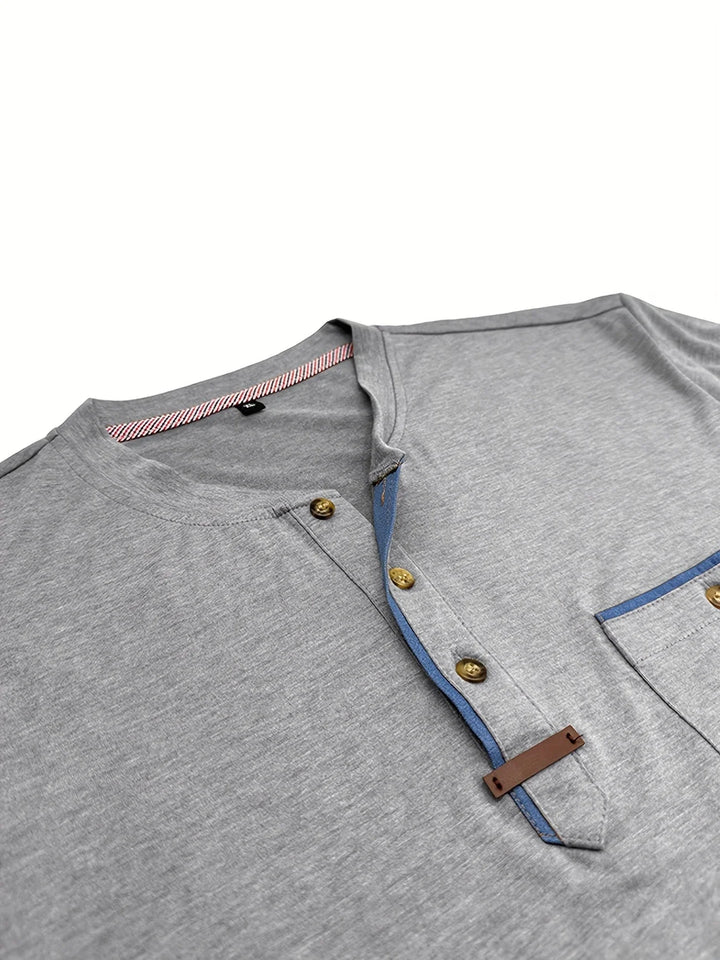 Saxon - Camiseta Elegante De Cuello Redondo Con Bolsillo