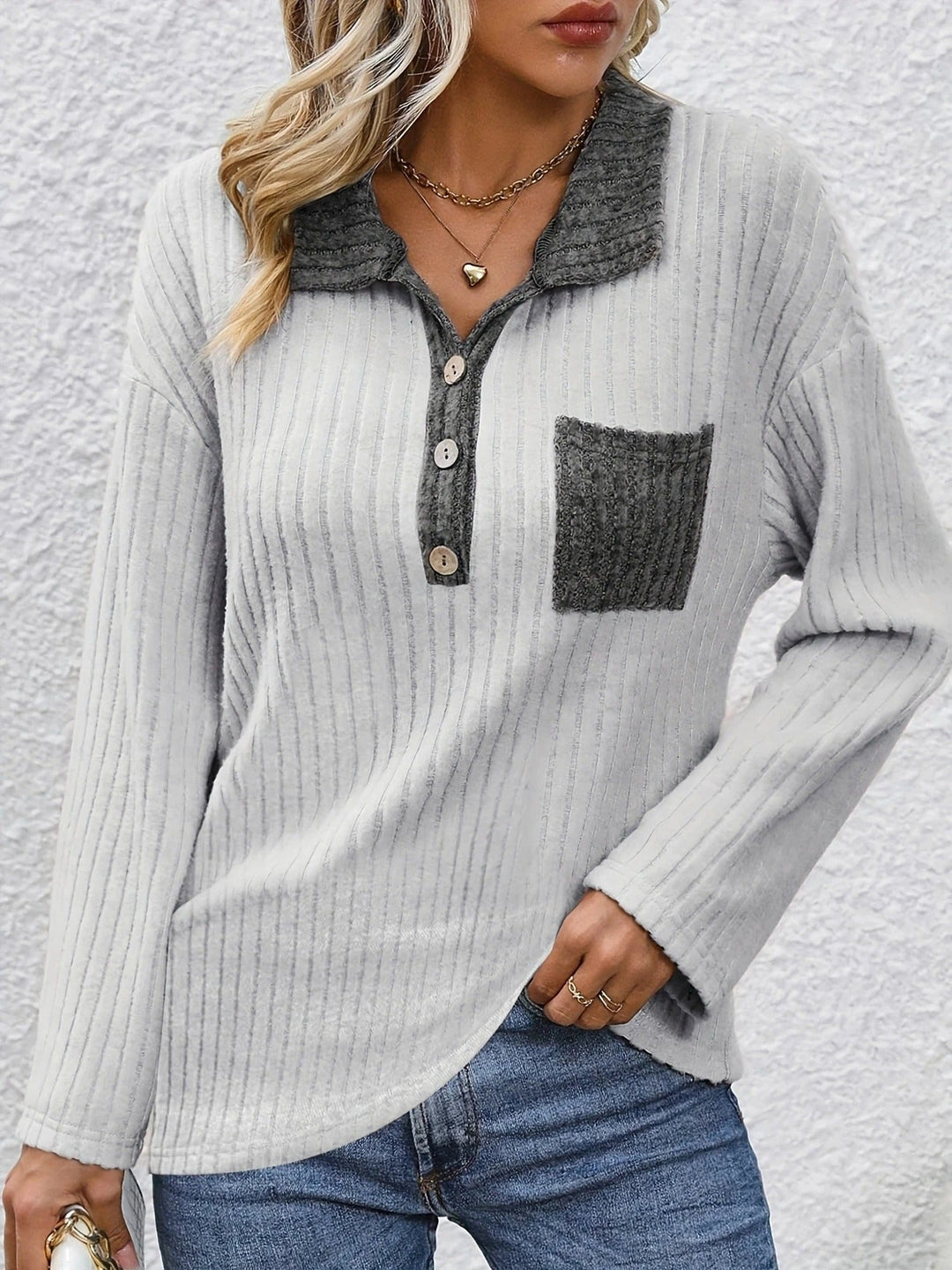 Yanna - Top de Moda con Cuello de Polo y Rayas
