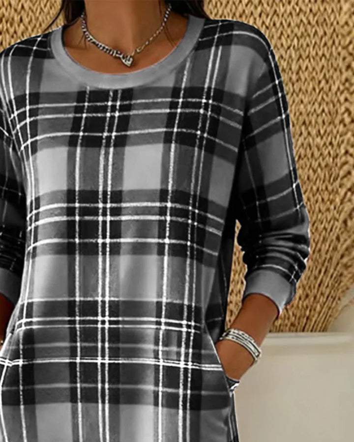 Eleven - Vestido Sudadera a Cuadros Con Manga Larga