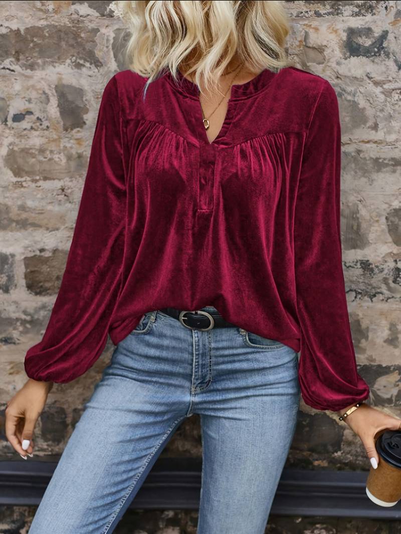 Lihi - Camiseta Cómoda de Manga Larga y Cuello en V