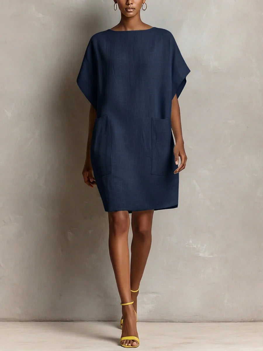 Hulina - Vestido Informal De Lino Con Bolsillos