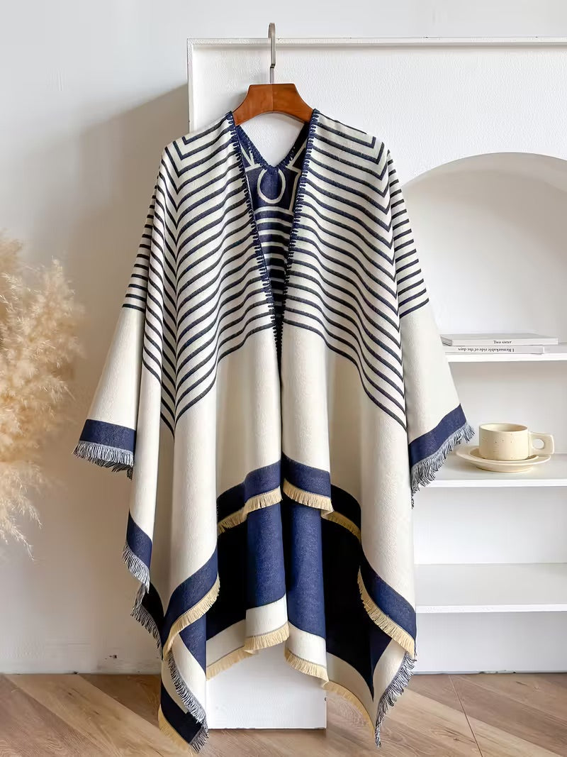 Taisija - Chal Reversible De Jacquard a Rayas En Imitación Cachemira