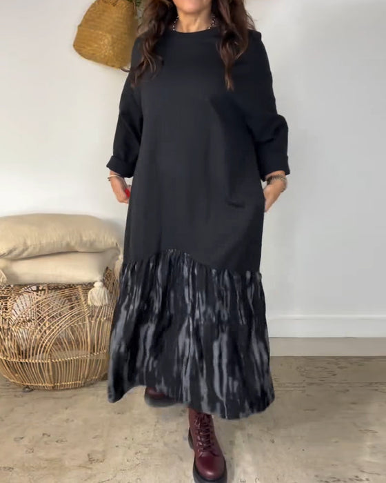 Dragica - Vestido De Cuello Redondo Con Estampado Irregular De Patchwork