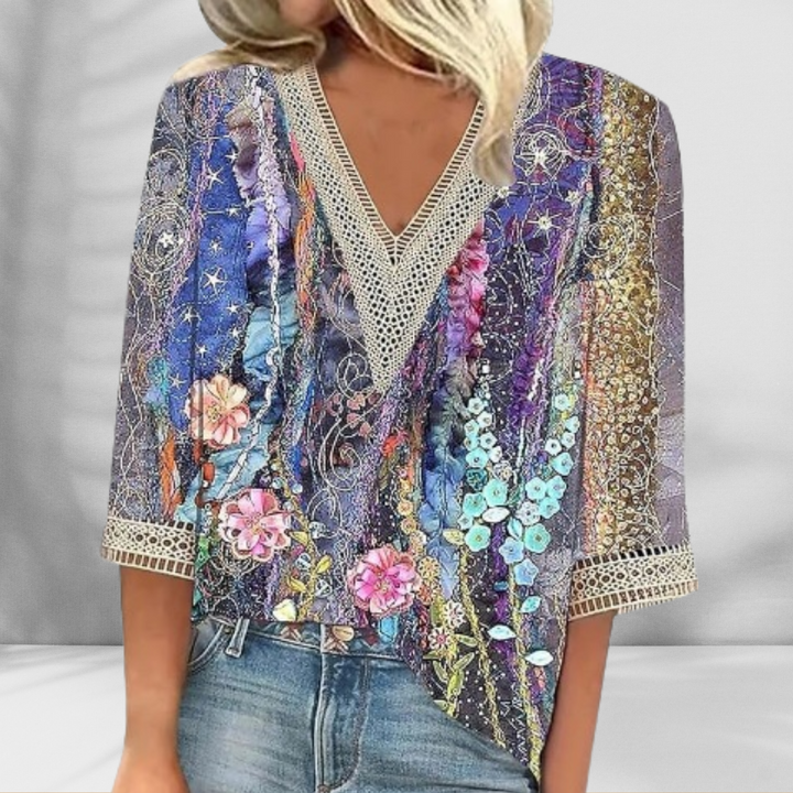 Maricela - Blusa Boho Con Estampado Floral Y Mangas Largas