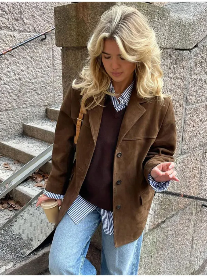 Ronia – Chaqueta Oversize De Ante Con Botones
