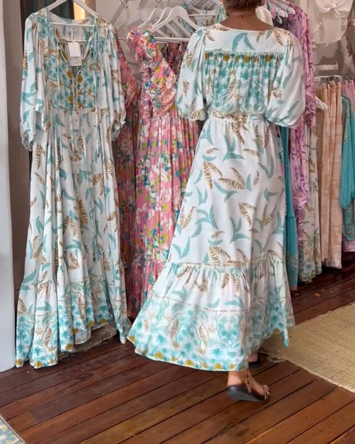 Minea - Vestido Largo Con Estampado De Hojas