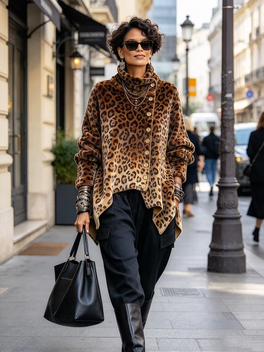 Lyrona - Blusa De Manga Larga Con Estampado De Leopardo
