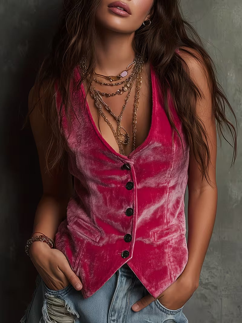 Silje - Chaleco Sin Mangas De Estilo Vintage Con Cuello en V