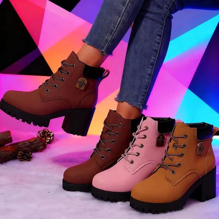 Donjeta - Botines Con Tacón Grueso y Cordones