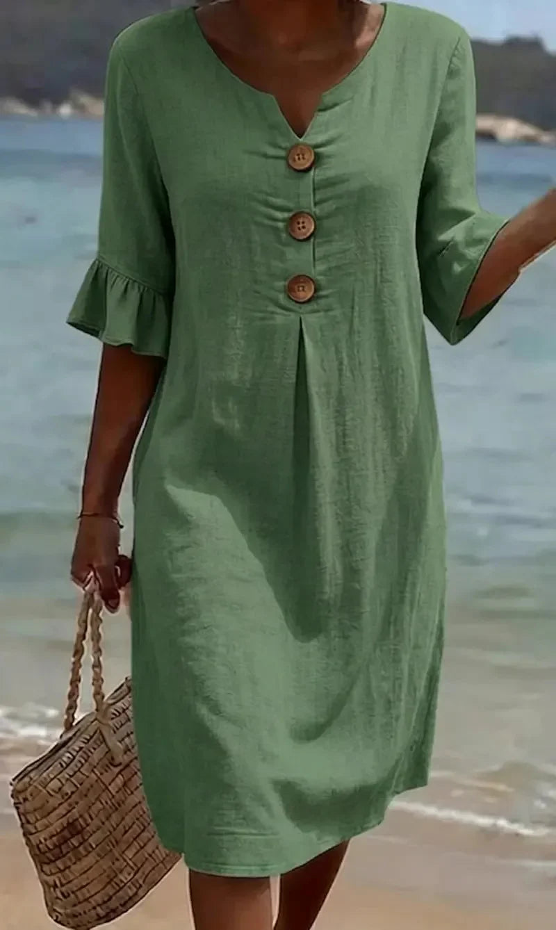 Mlaina - Elegante Midi Vestido Con Botones