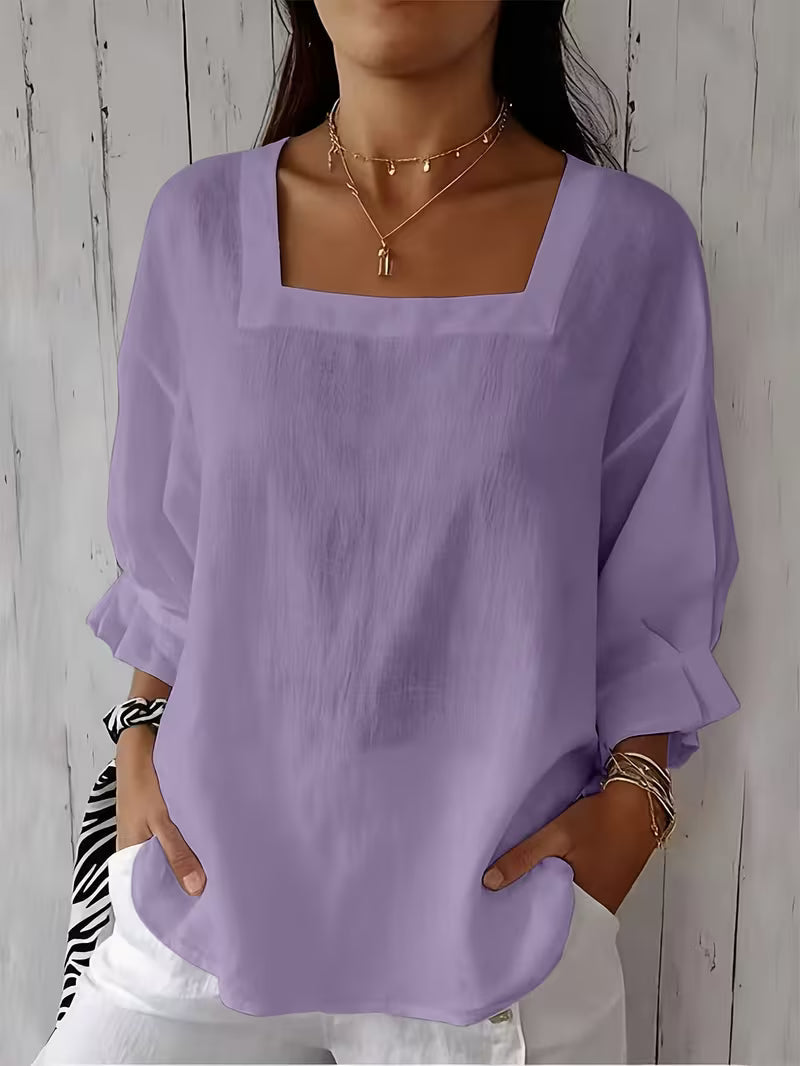 Alvessa - Blusa De Manga Larga y Cuello Cuadrado
