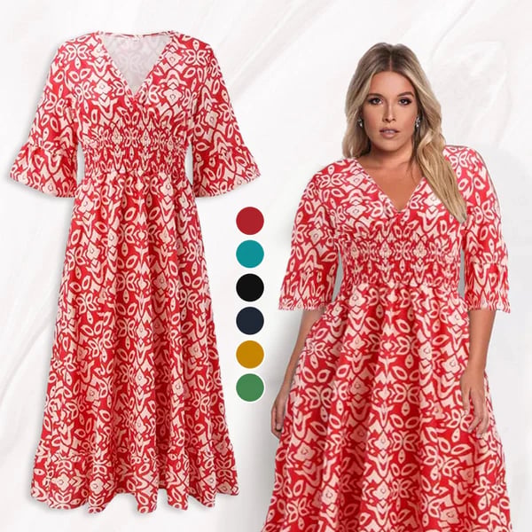 Yiska - Vestido Florales con Cuello en Pico
