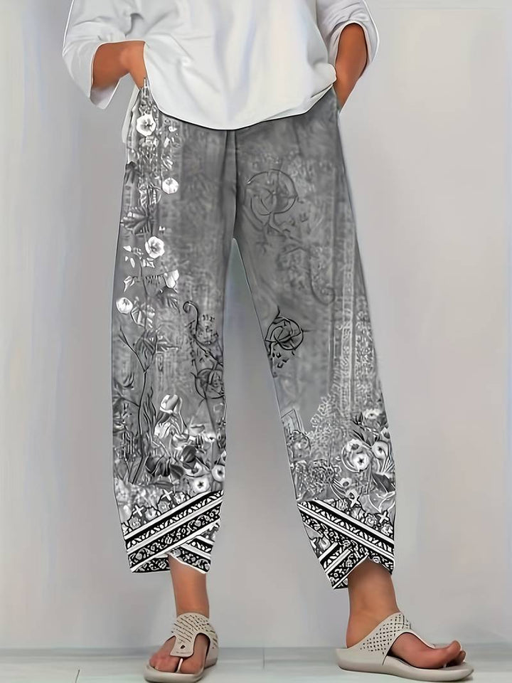 Thimasha - Pantalones Capri Con Estampado Floral Vintage y Cintura Elástica