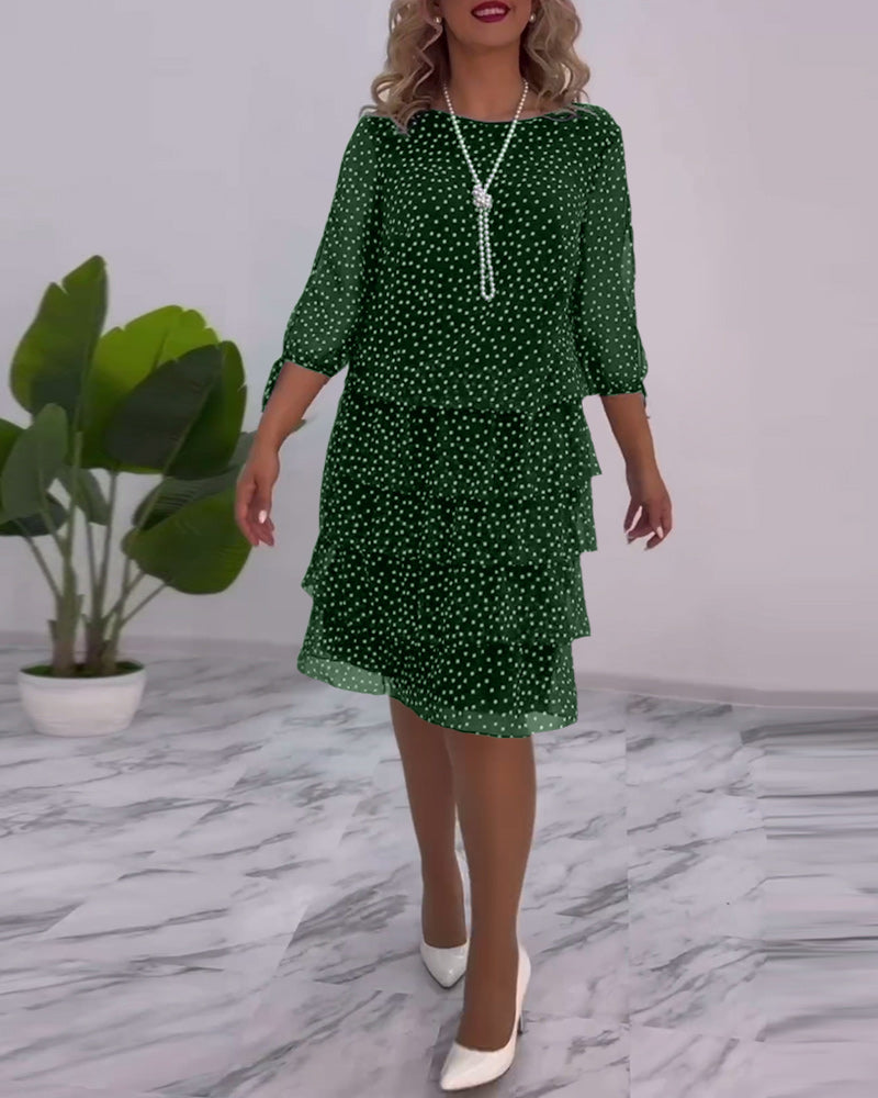 Eralyn - Vestido Escalonado Con Estampado De Lunares y Mangas Con Lazo y Abertura