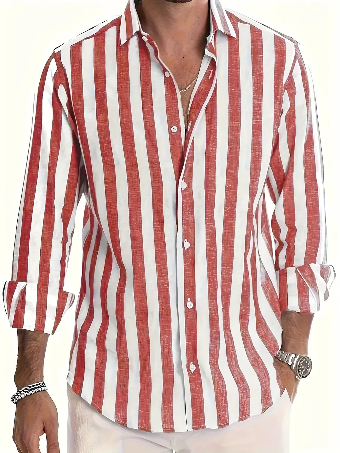 George - Camisa Elegante De Manga Larga a Rayas