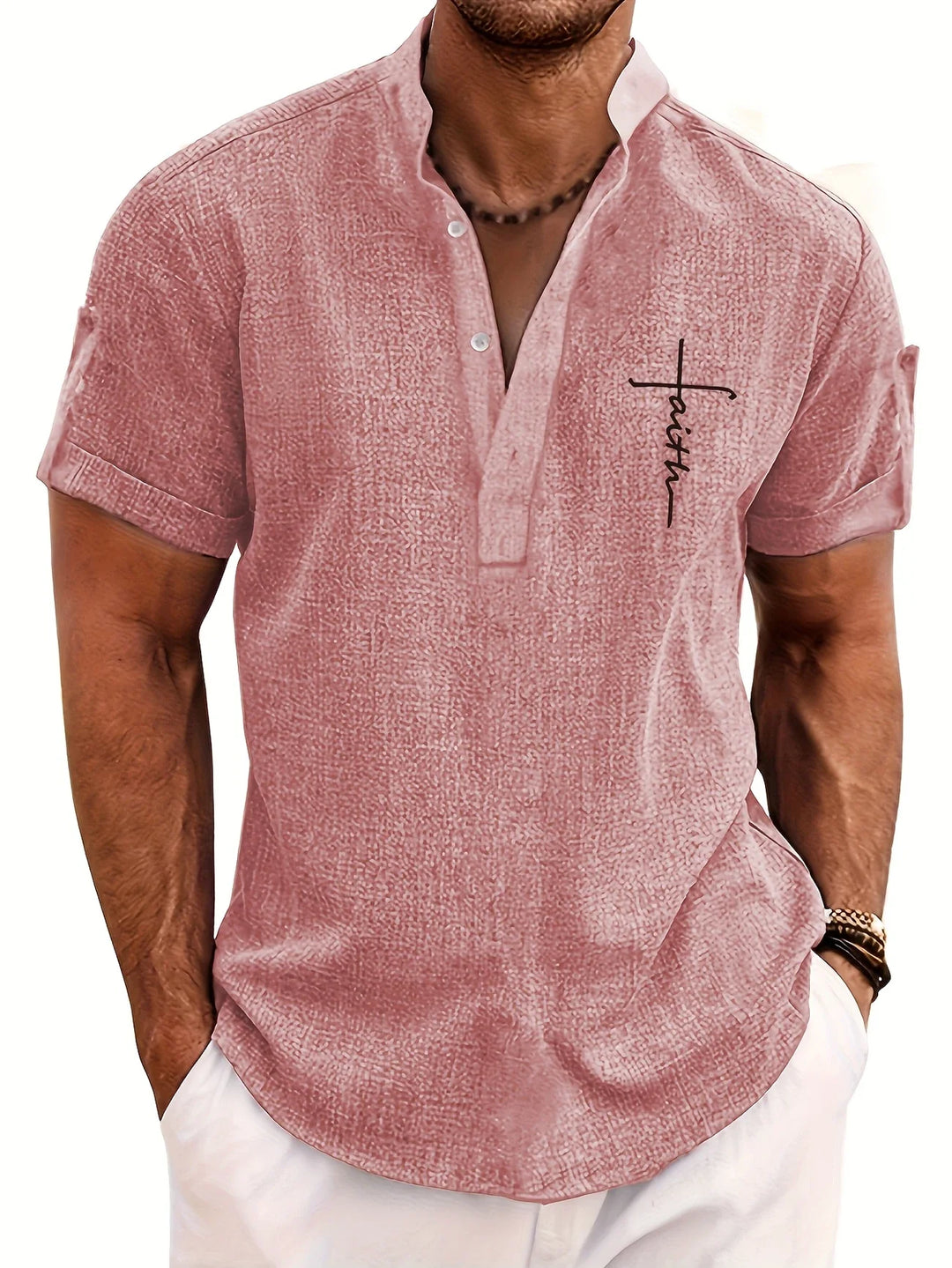 Elliott - Elegante Manga Corta Camisa Con Cuello Alto