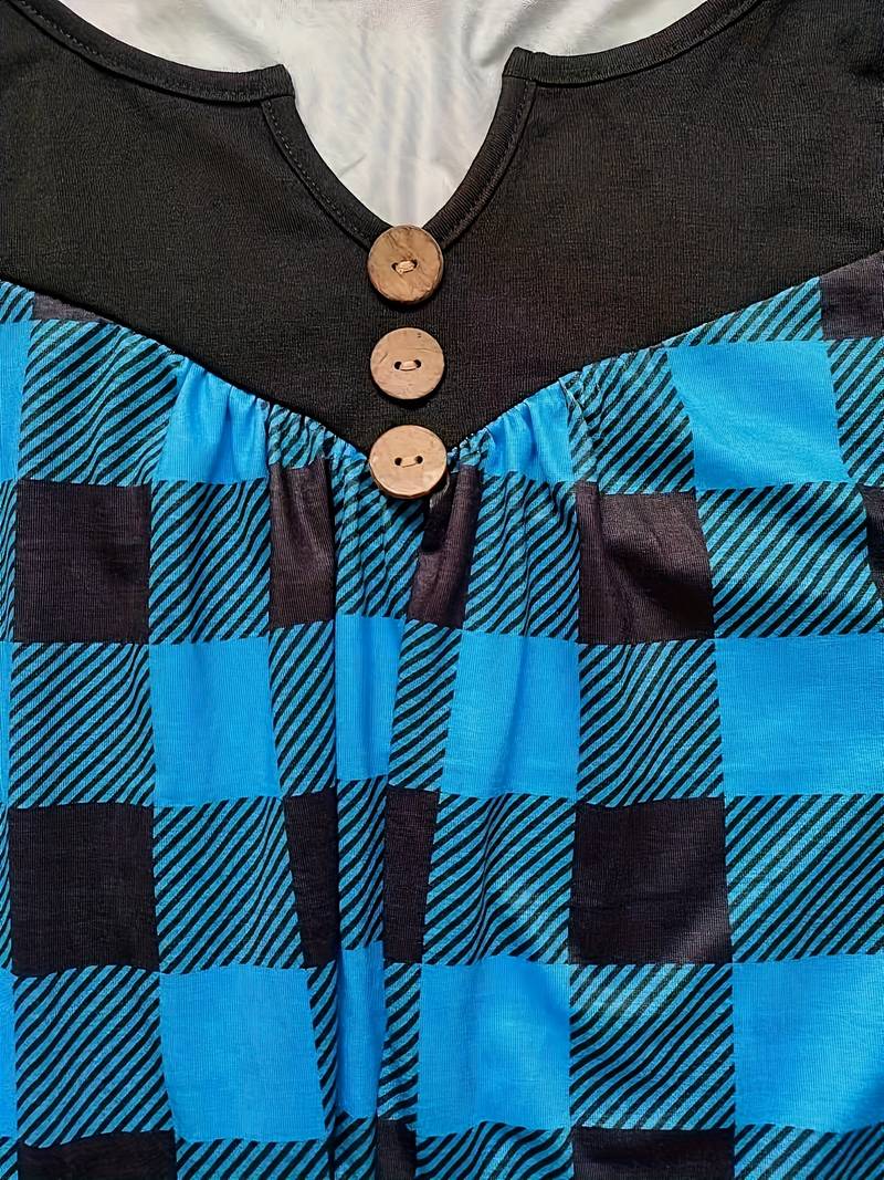 Fontemanha - Top Con Estampado De Cuadros Otoñal y Navideño