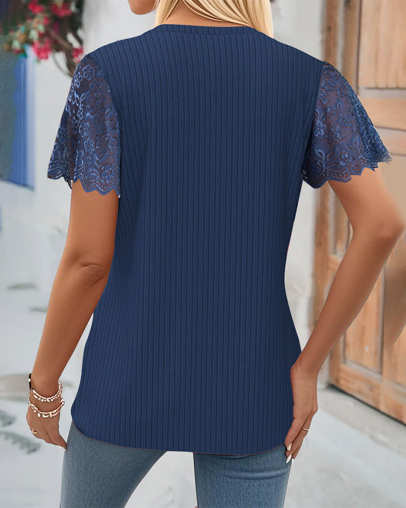 Lynza - Camiseta Con Panel De Encaje Acanalado