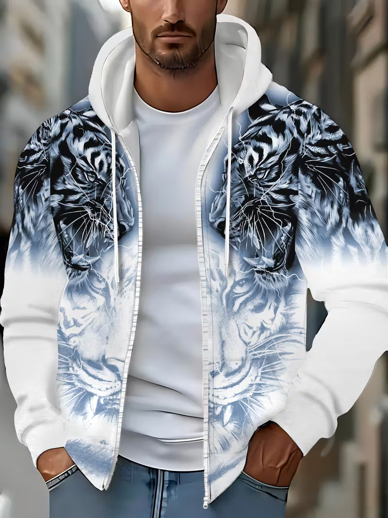 Luciano - Sudadera Con Capucha y Estampado De Tigre Con Cremallera