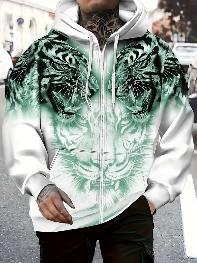 Luciano - Sudadera Con Capucha y Estampado De Tigre Con Cremallera