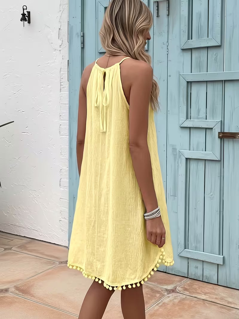 Shiena - Elegante Vestido De Encaje De Ganchillo Con Cuello Halter