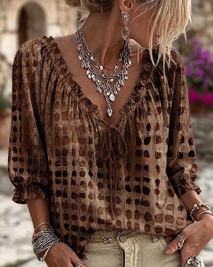 Kesney - Blusa De Lunares Con Cordones
