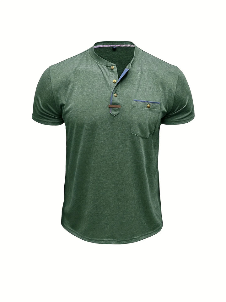 Saxon - Camiseta Elegante De Cuello Redondo Con Bolsillo