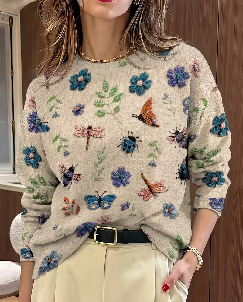 Nigella - Jersey Informal Con Estampado Floral Y De Insectos