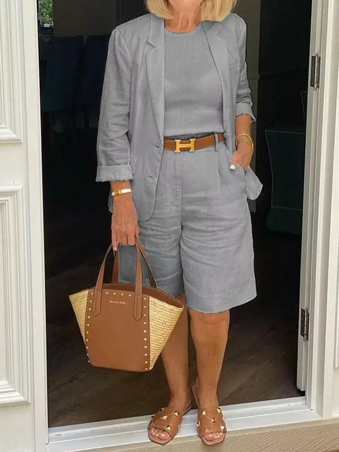 Leontina - Conjunto Informal De Blazer y Pantalones Cortos