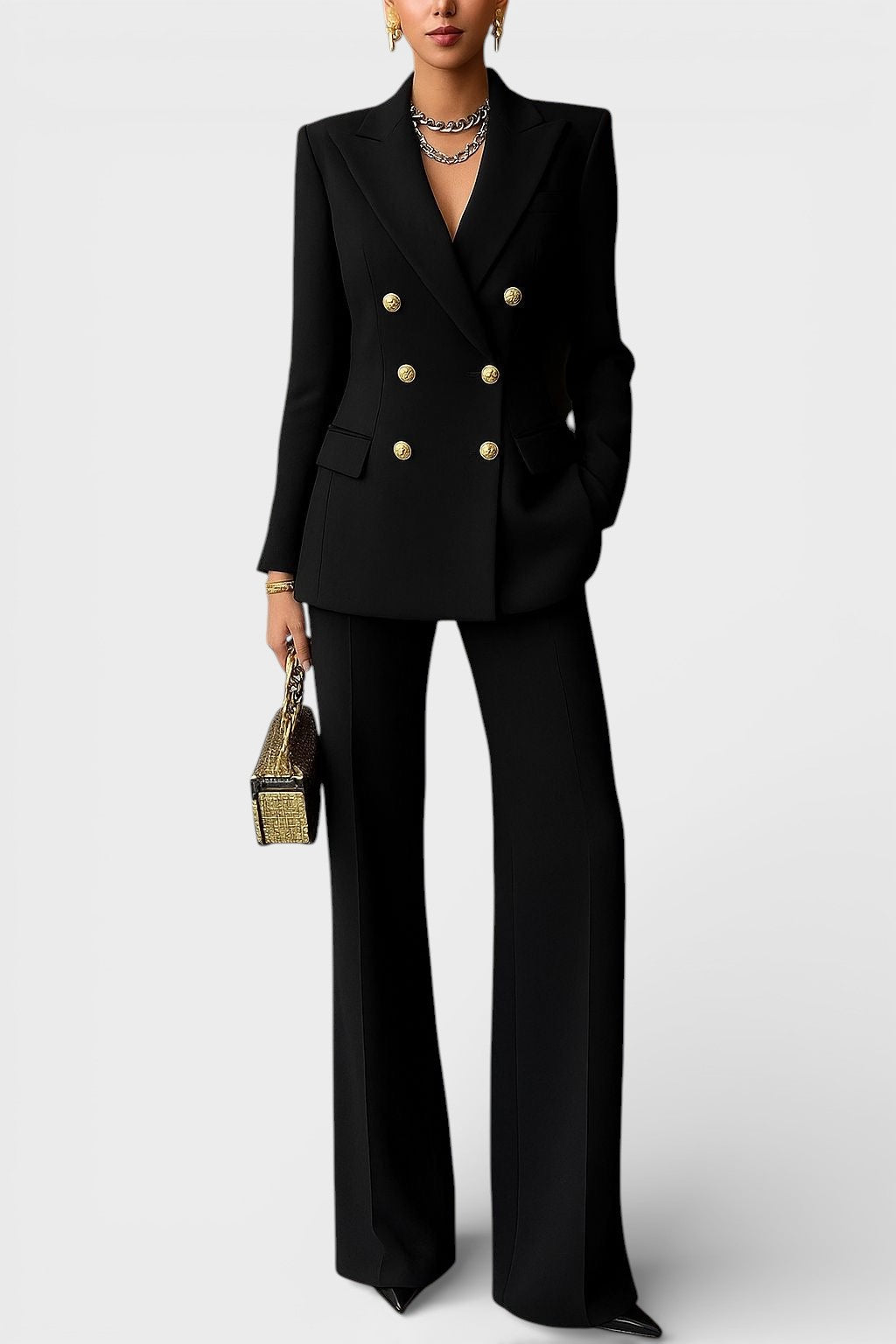 Kalyn - Blazer Cruzado y Pantalones De Pierna Ancha