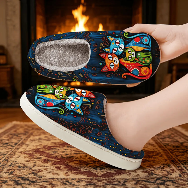Quincy - Zapatillas Con Estampado De Gatos Y Forro De Felpa