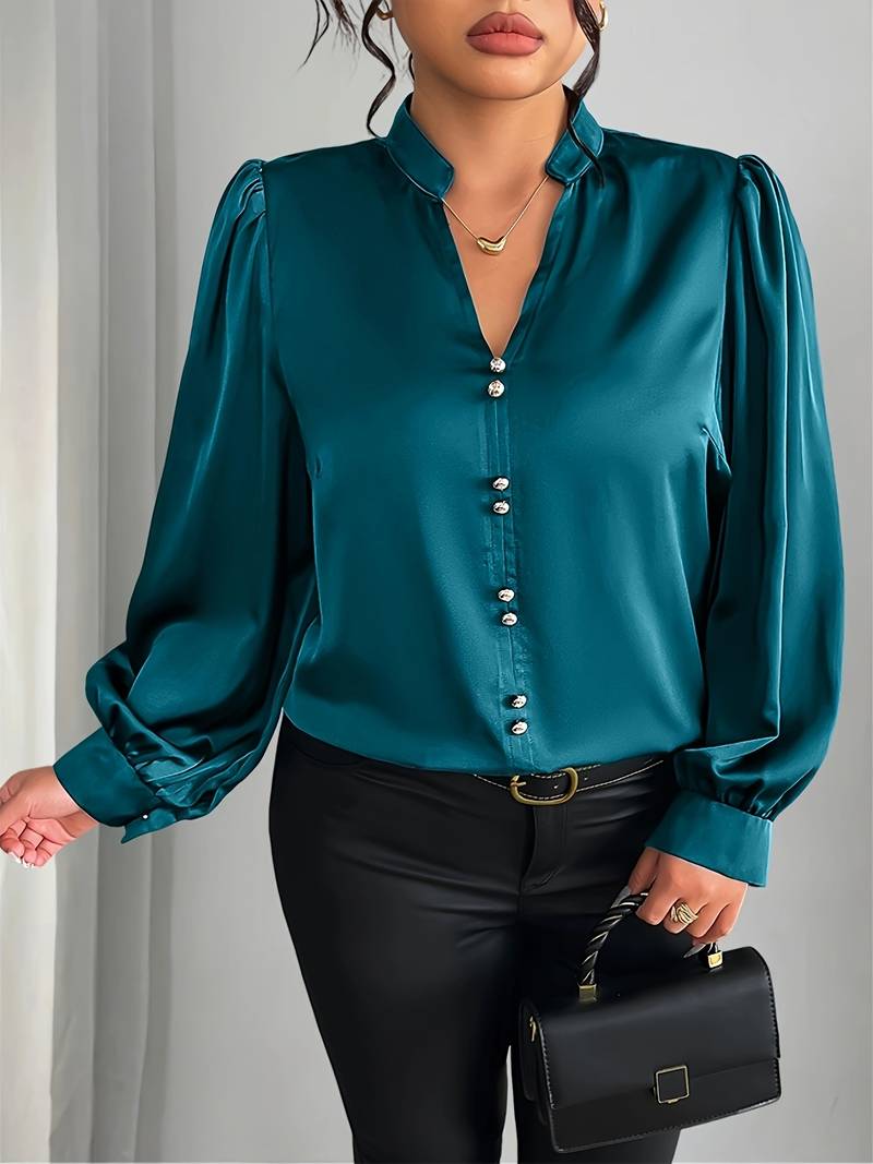 Elisheva - Elegante Camisa Con Mangas Abullonadas y Cuello en V