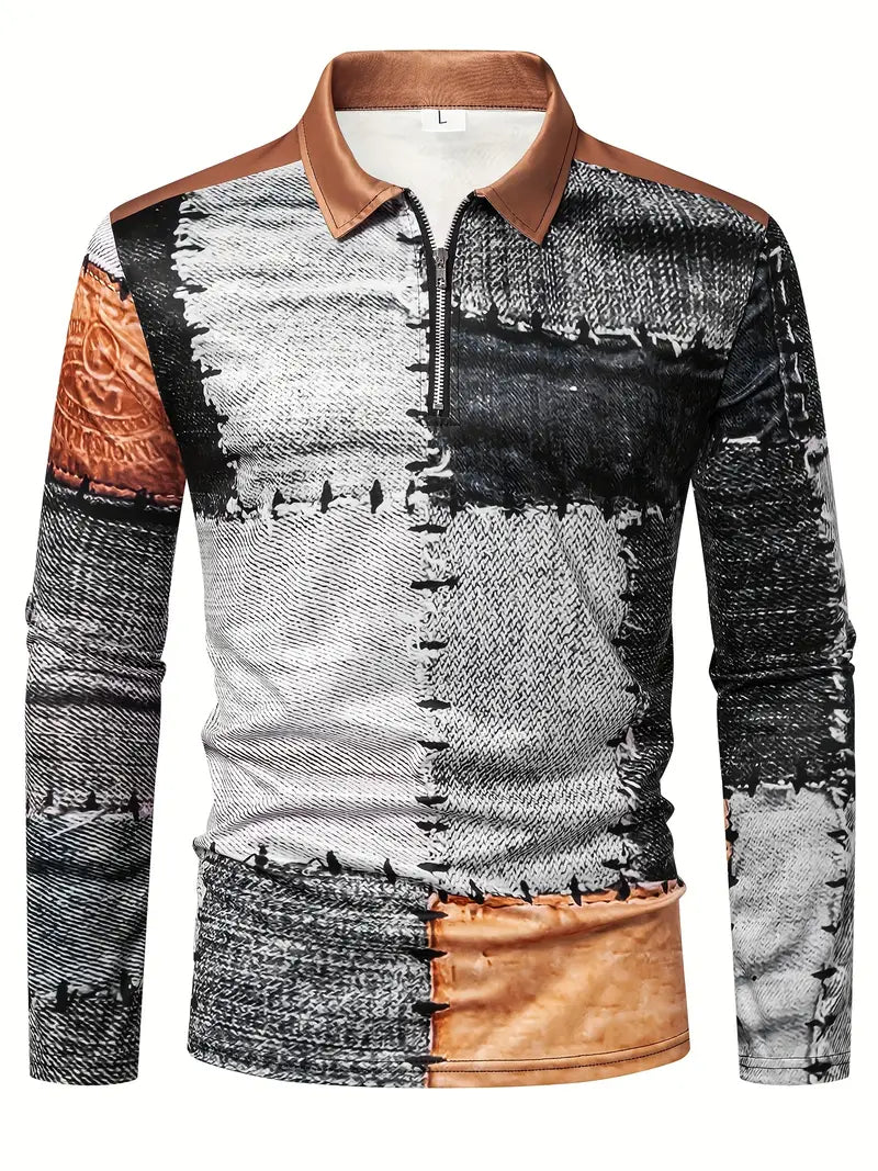 Zerem - Camisa de Manga Larga con Bloques de color y Cremallera