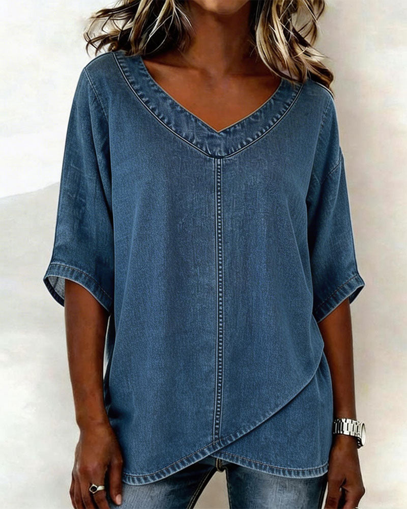 Laritza - Top Informal De Denim Con Cuello en V