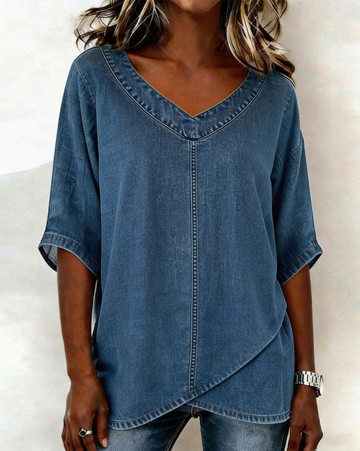 Laritza - Top Informal De Denim Con Cuello en V