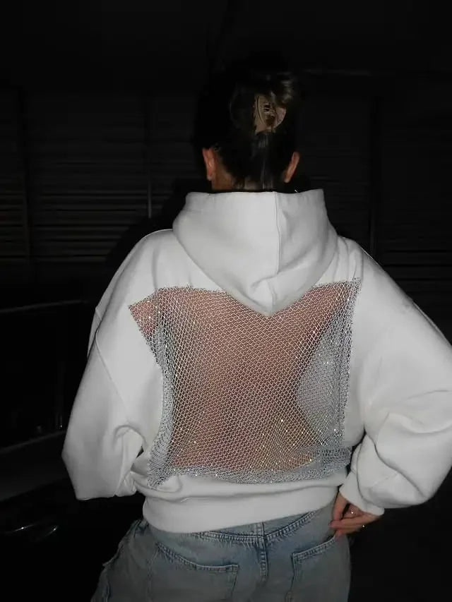 Yasmina - Sudadera Con Capucha Sin Espalda y Malla Brillante