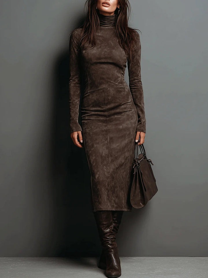 Jelina - Vestido Midi De Ante Con Cuello Alto