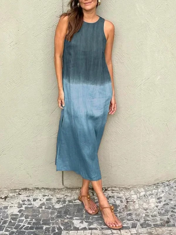 Melisa - Vestido De Algodón y Lino Con Cuello Redondo