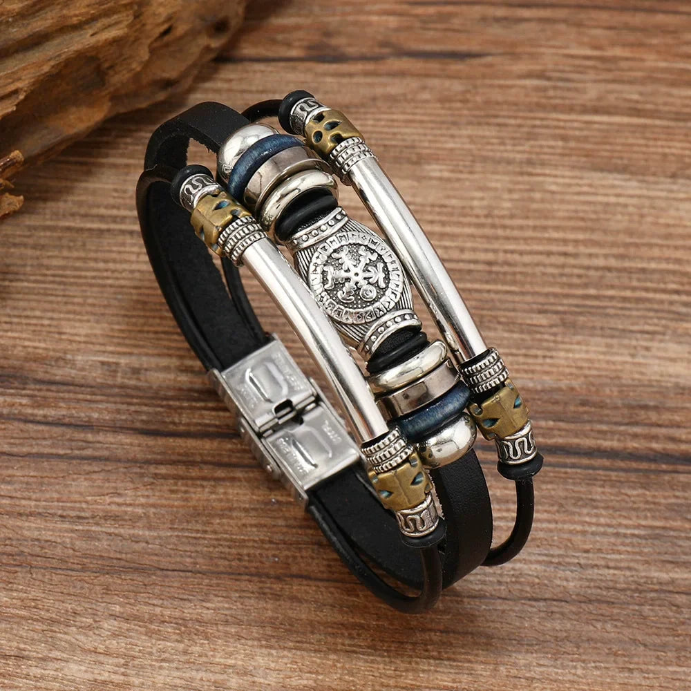 NorBrac - Pulsera De Cuero Vintage De Estilo Vikingo