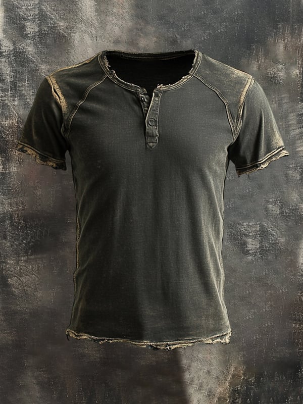 Camiseta De Manga Corta Vintage Lavada y Desgastada Para Hombre