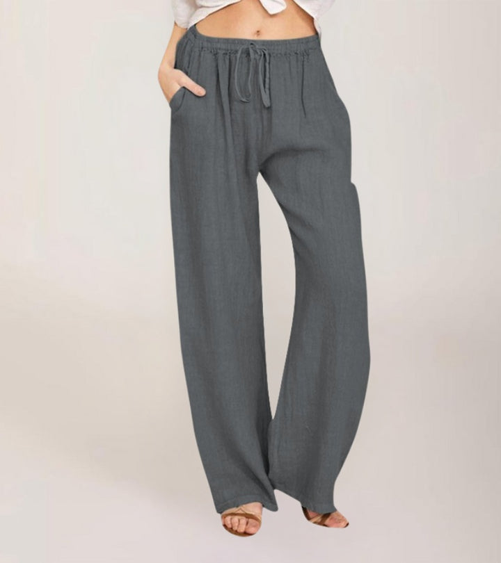 Maialen - Pantalones Anchos De Lino Para Verano